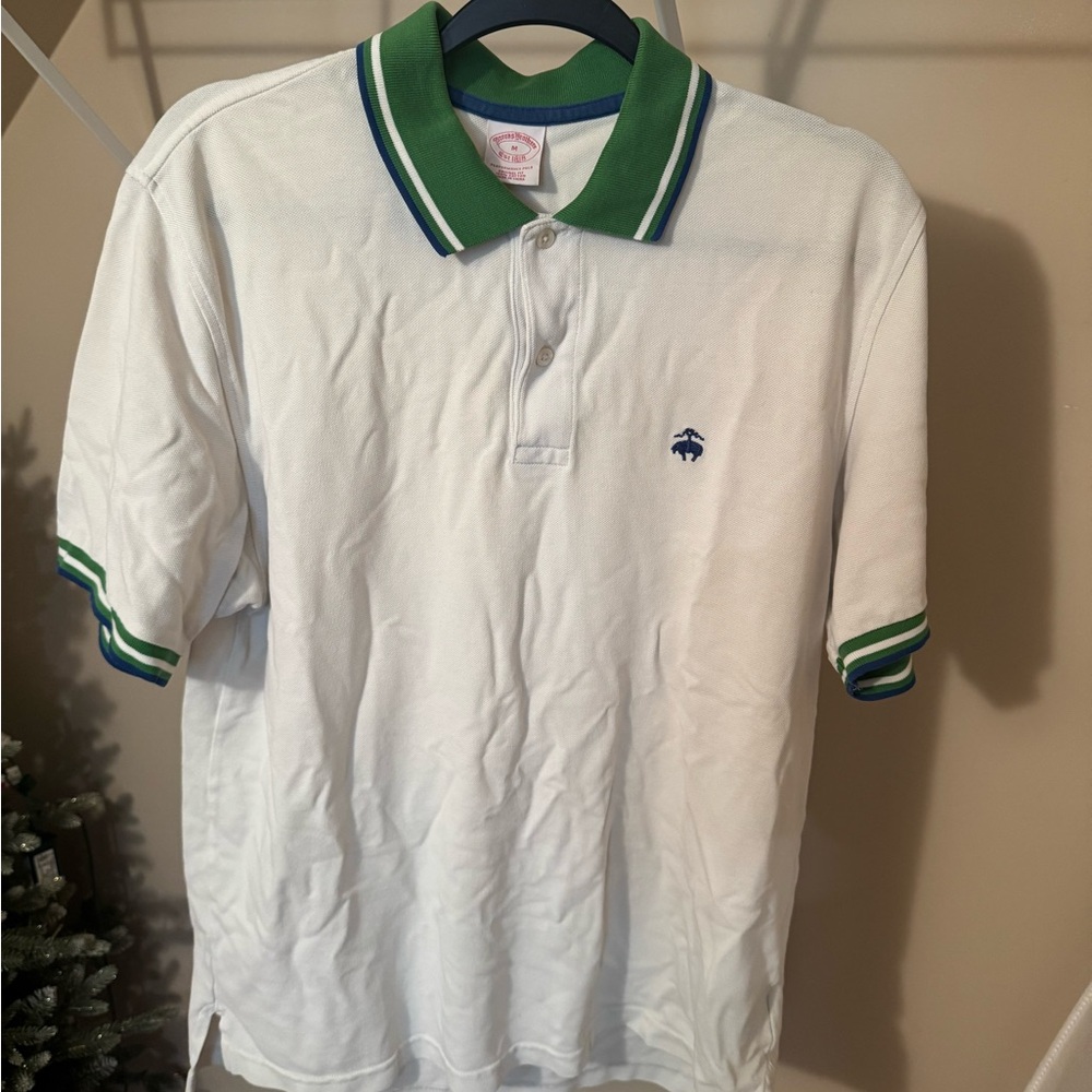 Vintage Brooks Brothers White Polo Shirt with Green Accents